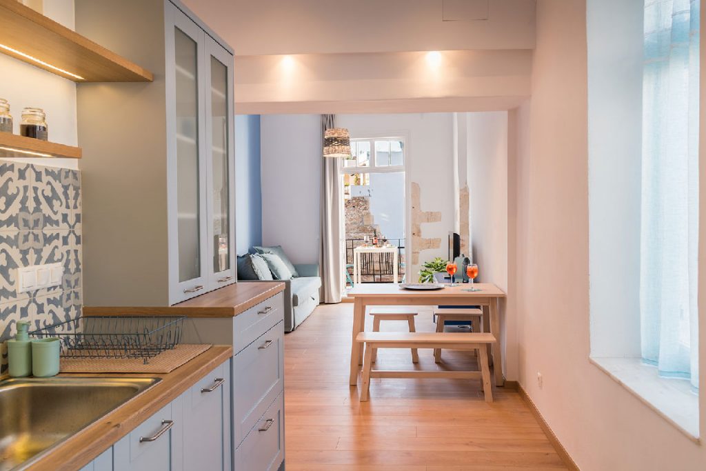 Living room through kitchen